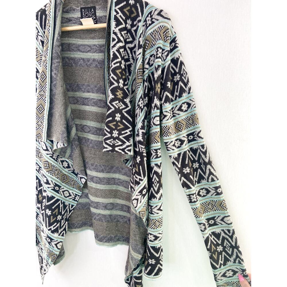 Billabong Teal Knit Waterfall Cardigan Sweater Medium Aztec Southwestern - Picture 6 of 6